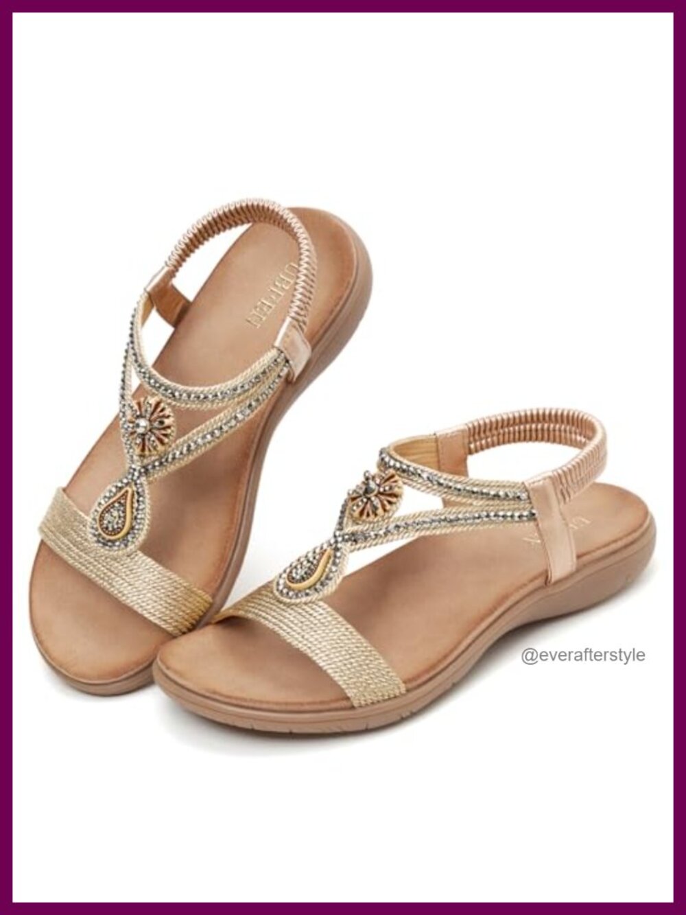 Rhinestone T-Strap Flat Sandals Comfortable Bohemian Vacation Dressy